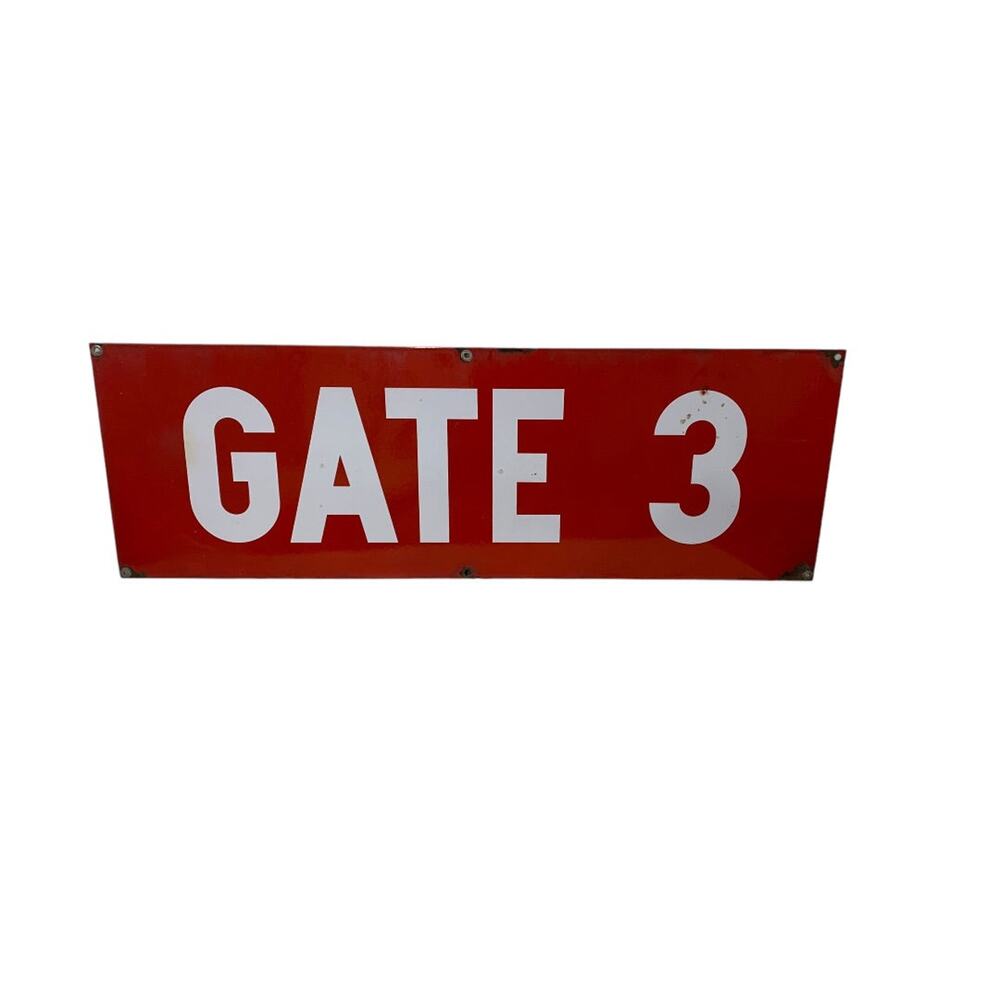 Vintage Porcelain on Metal Sign "Gate 3" 35.5 x 12 Inch Heavy‎ Gauge